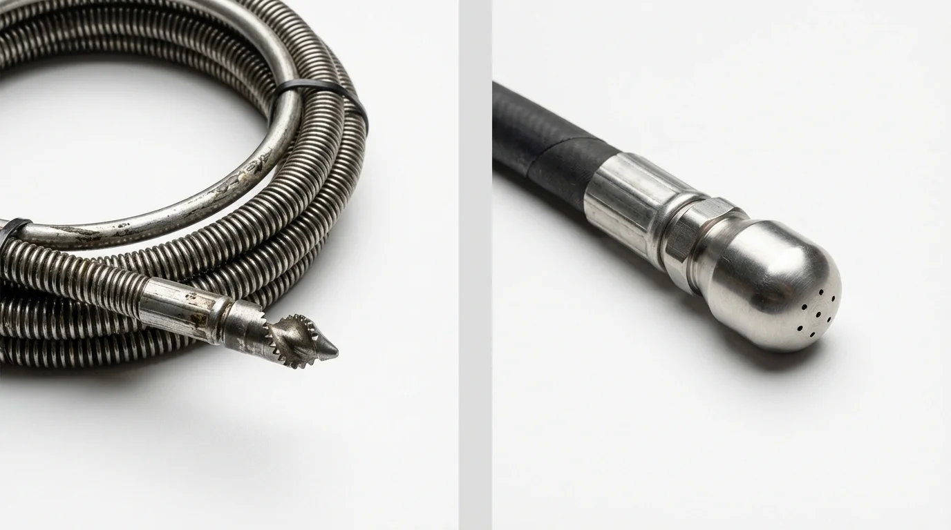 Drain snake cable and hydro jetting nozzle used for drain cleaning in Port Wentworth, GA