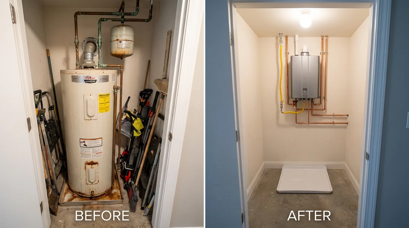 Tank water heater versus wall-mounted tankless unit comparison for Port Wentworth, GA homeowners