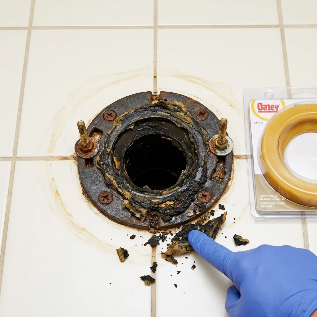 Failed wax ring showing water seepage at the base of a toilet in a Port Wentworth, GA home